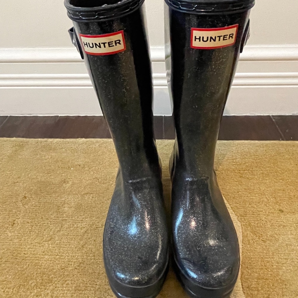 Hunter Kids Original Glitter Rain Boots-SZ 4 Big girls-Navy